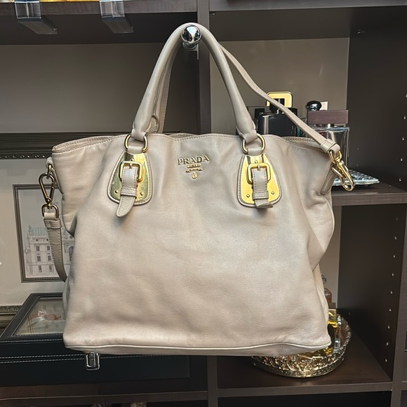 Prada Handbags - Prada Beige Leather Tote